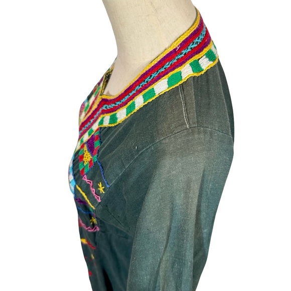 Vintage 1970s Hand Sewn and Embroidered Boho Kerdasa Egyptian Dress Kaftan - Picture 9 of 11